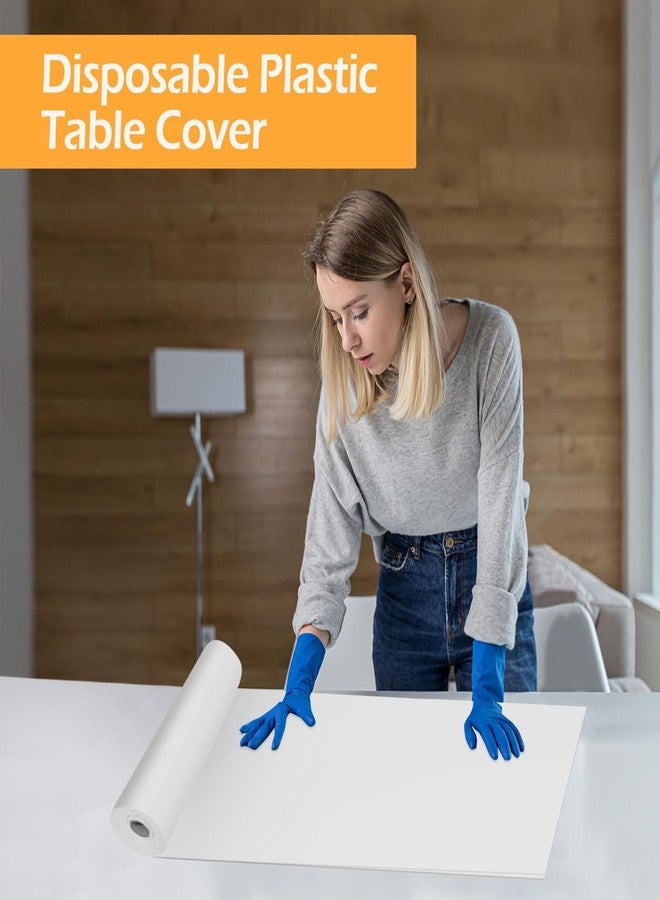 YSYJ Plastic Table Cover Roll White Disposable Table Cloth 54 in x 100 Ft, Plastic Table Cloths with Slide Cutter Table Cover for Parties - Image 4